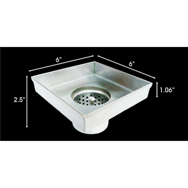 Reln 6-in x 6-in Black Stainless Steel Shower Drain