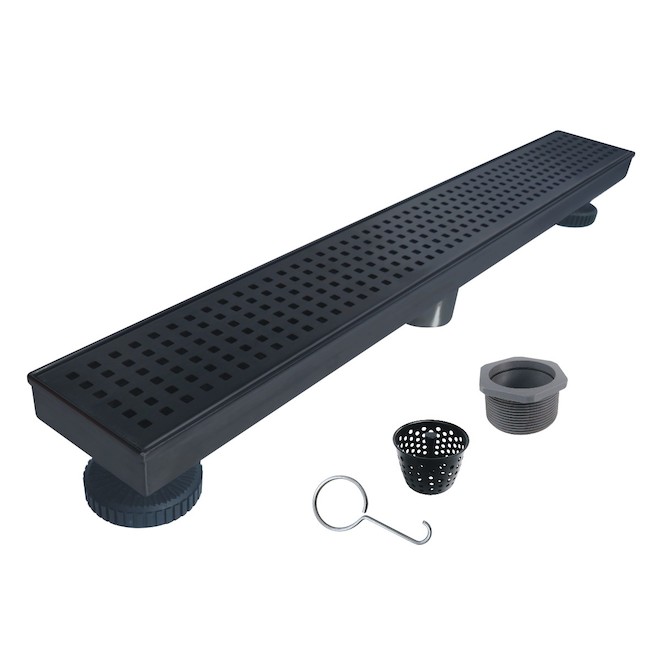 Reln 32-in Matte Black Shower Drain with Square Openings