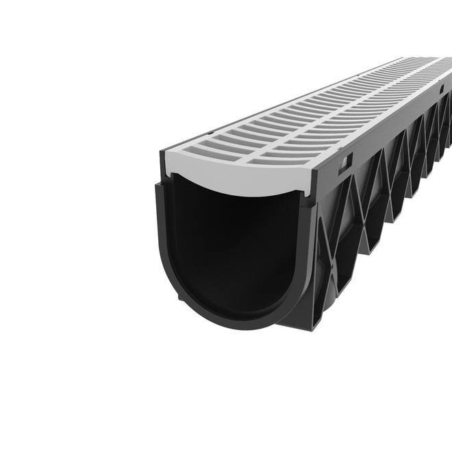 Canal de drainage avec grille en acier inoxydable Reln, plastique moulé, 4  3/4 po l. x 10 pi L.