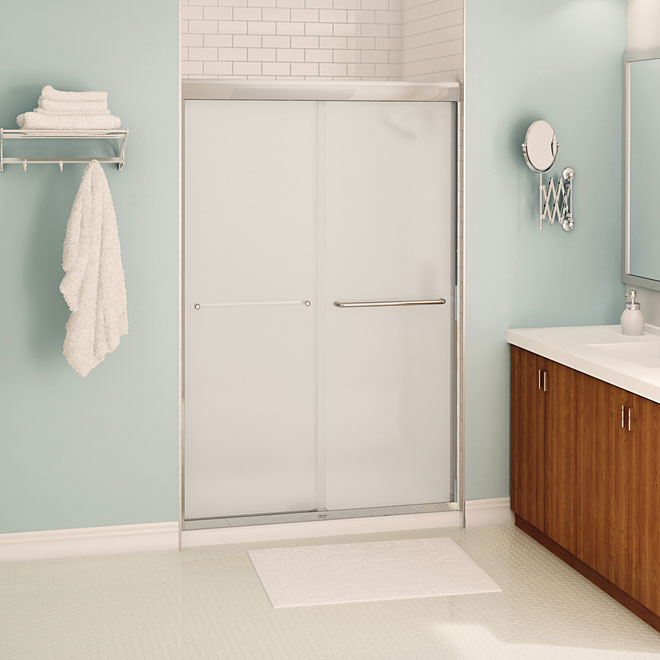 MAAX Aura 48-In Sliding Shower Door Aluminum Frame Frosted Glass
