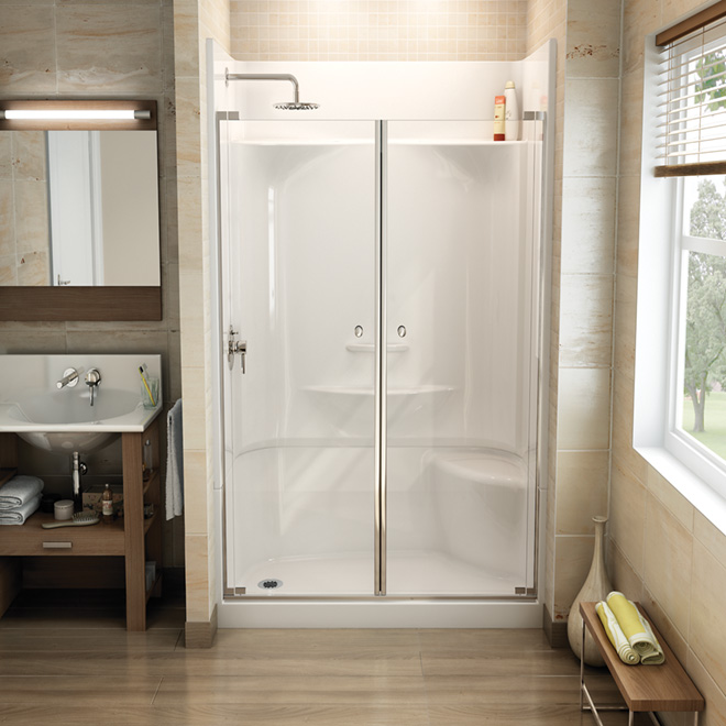 Maax Essence Alcove Shower Kit with Right Seat - 60-in x 30-in x 80-in - Fibreglass - White