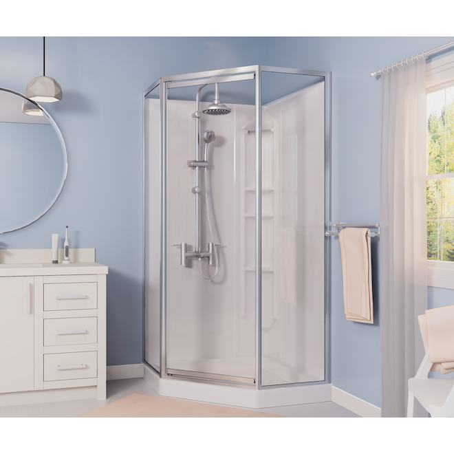 MAAX Atlantic II 38 x 38 x 77-in Polystyrene Pivot Door Shower Kit - Clear Glass and Chrome