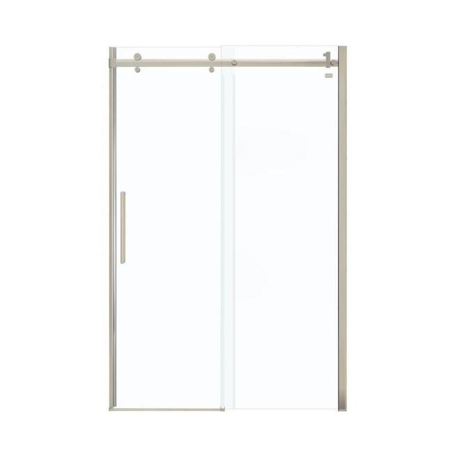 Maax Halo - 78.75-in H x 44.5-in W to 47-in W - Frameless Brushed Nickel Sliding Shower Door