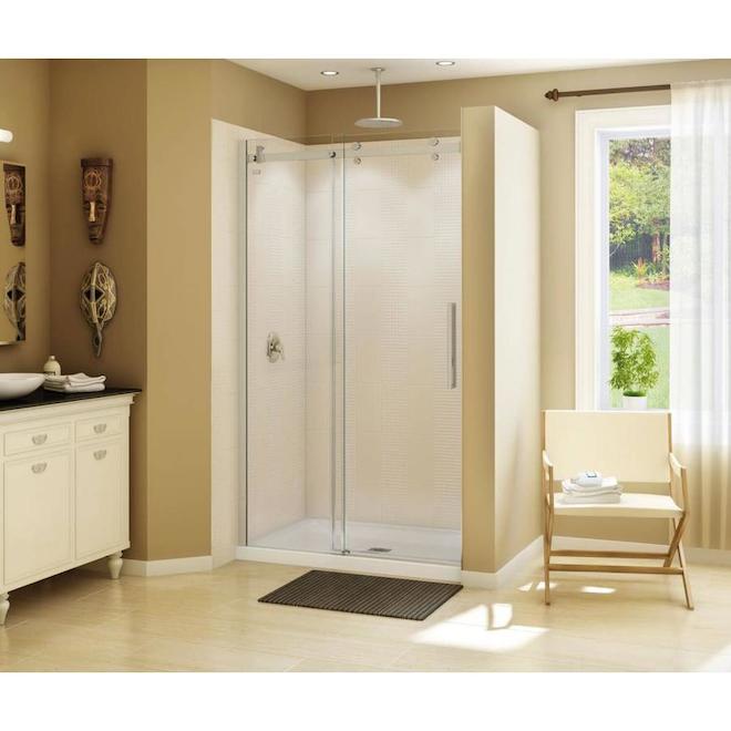 Maax Halo - 78.75-in H x 44.5-in W to 47-in W - Frameless Brushed Nickel Sliding Shower Door