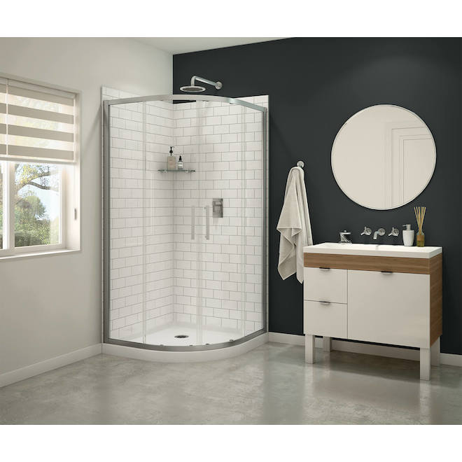 MAAX Daisy 74.63 x 38.13 x 38.13-in Chrome/White Acrylic Round Floor Corner Shower