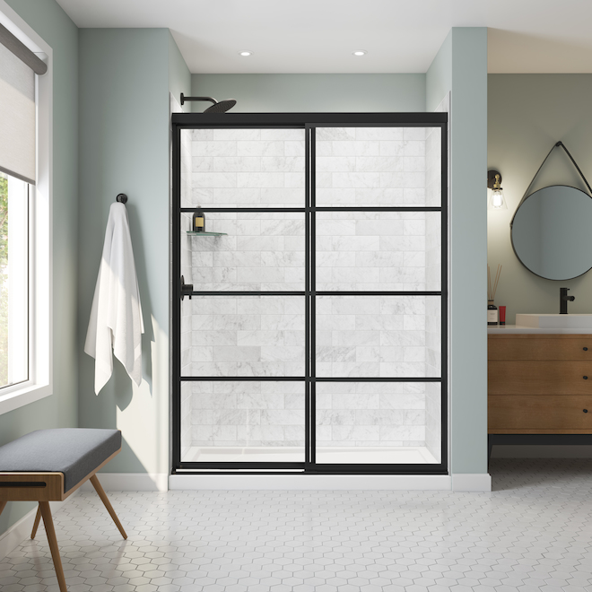 MAAX Sliding Shower Door Matte Black and Clear Glass 5659in x 76in