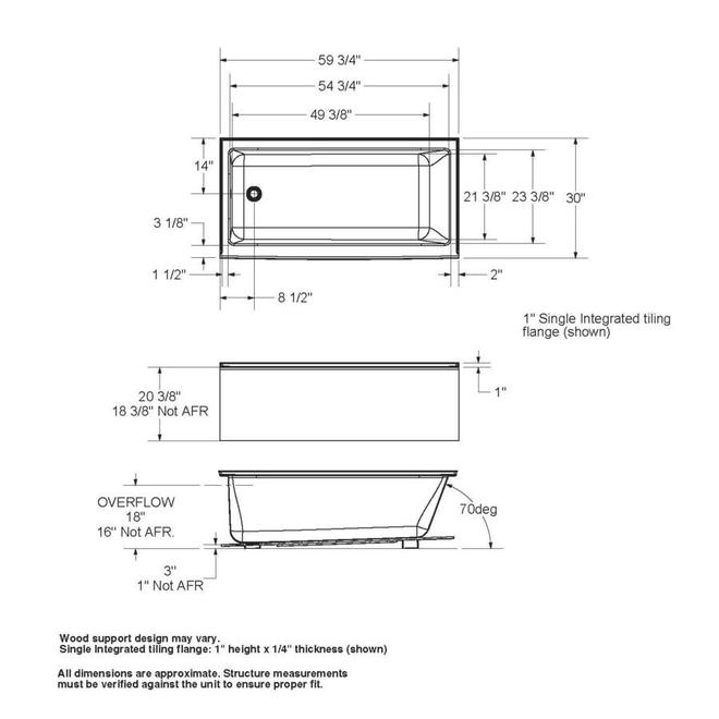 MAAX Bosca 20 x 30 x 60-in Righthand Drain White Acrylic Bathtub