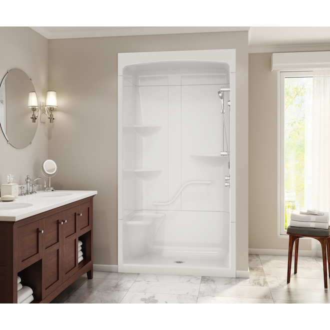 MAAX Camelia Acrylic Shower with Integrated Seat and Shelves - 48-in x 34-in x 88-in - White