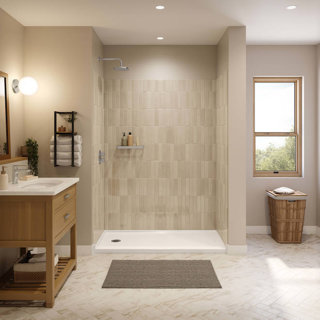 MAAX Interflo Shower Base in Acrylic with Left-Side Drain 60 x 2 x 30-in - White