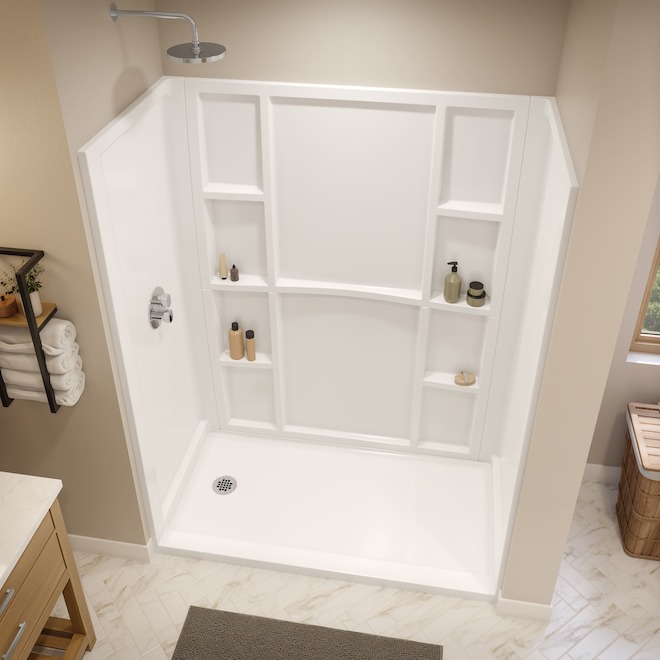 MAAX Interflo Shower Base in Acrylic with Left-Side Drain 60 x 2 x 30-in - White
