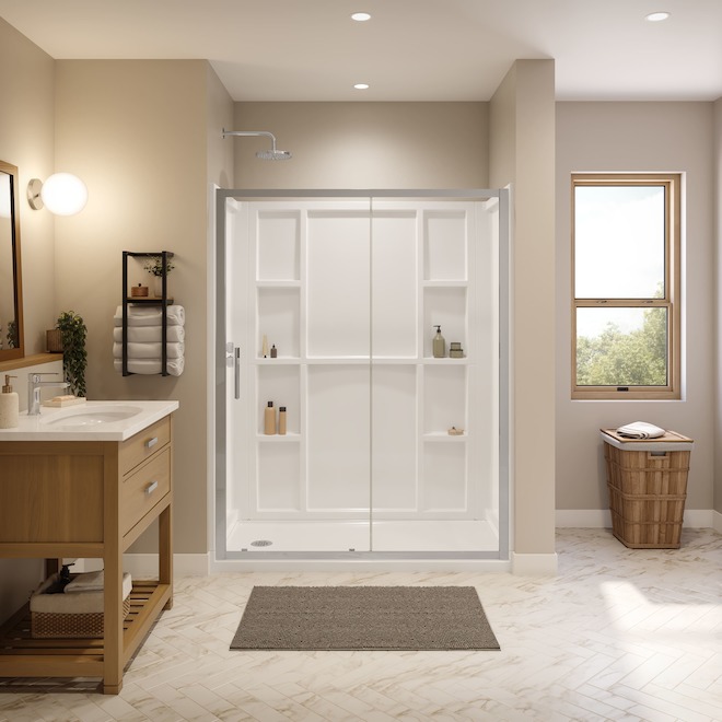 MAAX Interflo Shower Base in Acrylic with Left-Side Drain 60 x 2 x 30-in - White