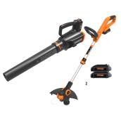 Worx Cordless Trimmer and Blower Set - 2 Batteries Included - 20-Volt - Black and Orange