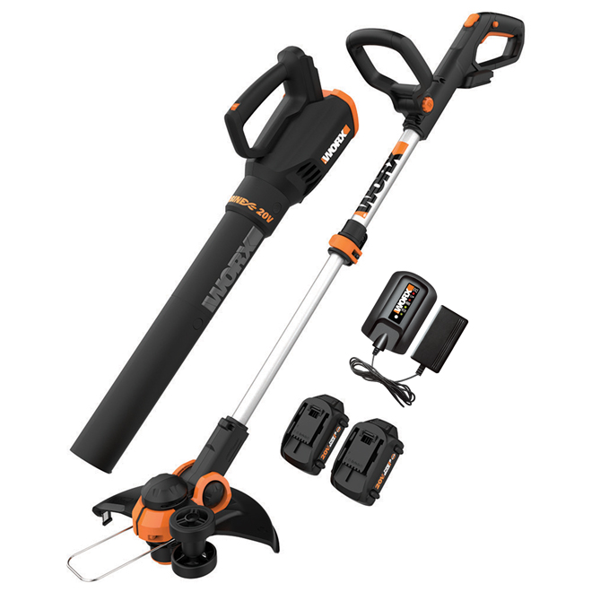 WORX 20-V Max Cordless String Trimmer and Leaf Blower Kit with 2 Lithium-ion Batteries and Charger