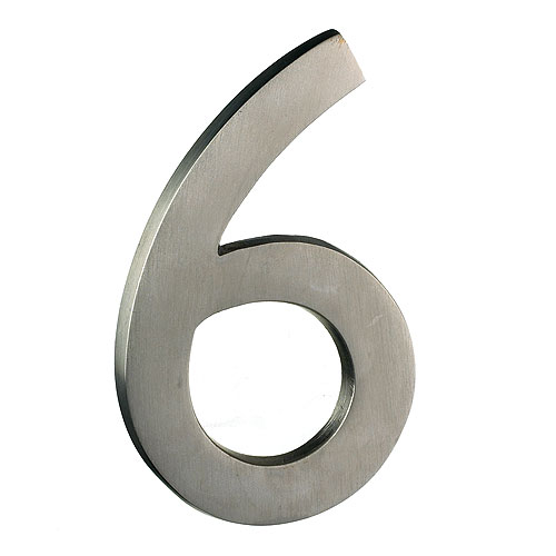 Chiffre 6 moderne Taymor, 4 po, laiton massif, nickel satiné