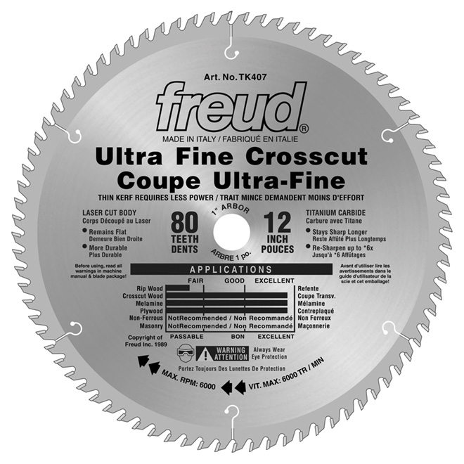 Freud Circular Saw Blade - 12-in dia - 80 Teeth - for Hardwood