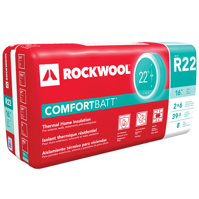 Isolant ComfortBatt par Rockwool R22 jusqu'à 39,8  pi², 8/pqt