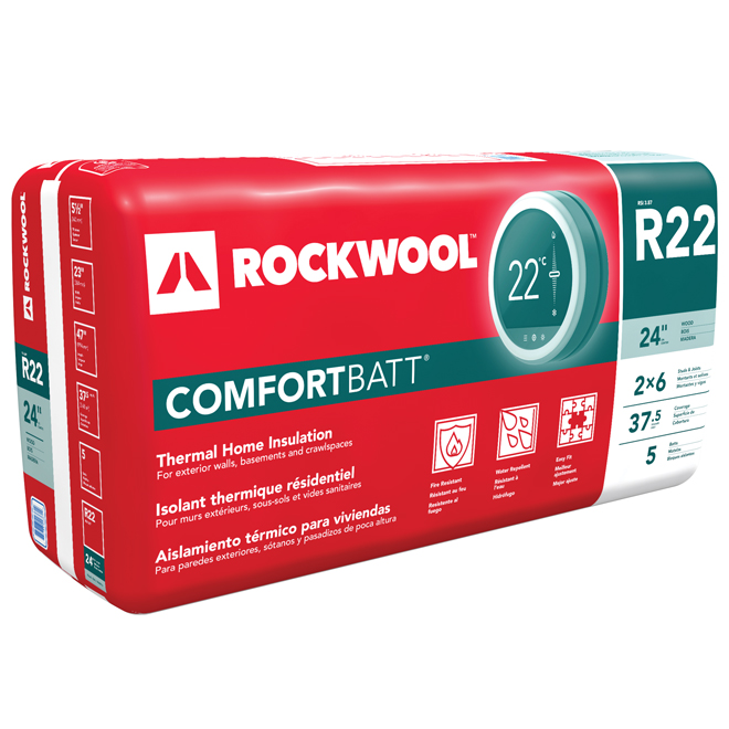 Isolant ComfortBatt par Rockwool R22 jusqu'à 37,5  pi², 5/pqt