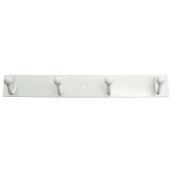 Richelieu Wall-Mounted 4-Hook Rack - Metal - White - 22-lb Load Capacity - 1 11/16-in H x 12 5/8-in W x 1 59/64-in D
