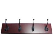 Richelieu Wall-Mounted 4-Double Hook Rack - Cherry Wood Base - Matte Black - 5 1/32-in H x 24 1/64-in W x 3 23/32