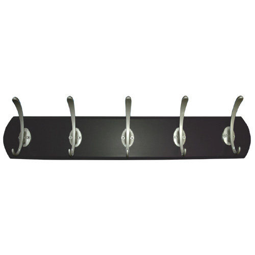 Richelieu Transitional Hook Rack - Espresso Wood Base - Matte Nickel - 21 29/64-in W x 3 1/2-in H x 3 7/64-in D