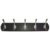 Richelieu Transitional Hook Rack - Espresso Wood Base - Matte Nickel - 21 29/64-in W x 3 1/2-in H x 3 7/64-in D