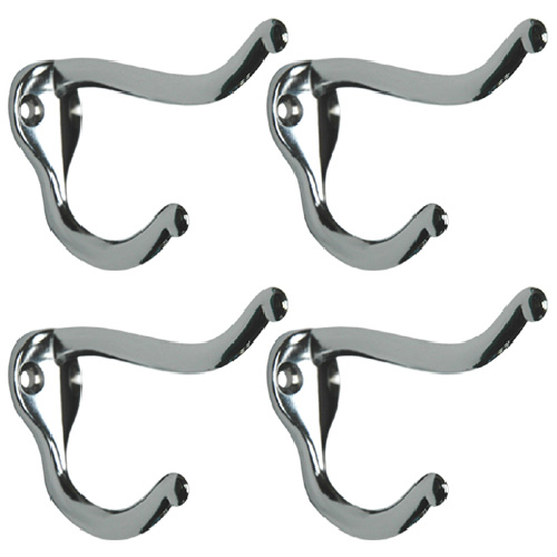 Richelieu Utility Double Hook - 1 31/32-in H x 1 5/64-in W - Chrome - Metal - 4 Per Pack