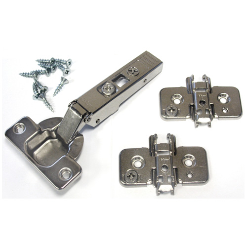 Richelieu Blum Clip Top Hinges - Nickel Plated - 120° Angled Overlay - Spring Closing - 2 Per Pack