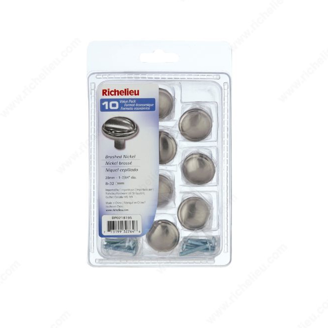 Richelieu Traditional Cabinet Knobs - Brushed Nickel - 1 7/64-in Dia - 10 Per Pack