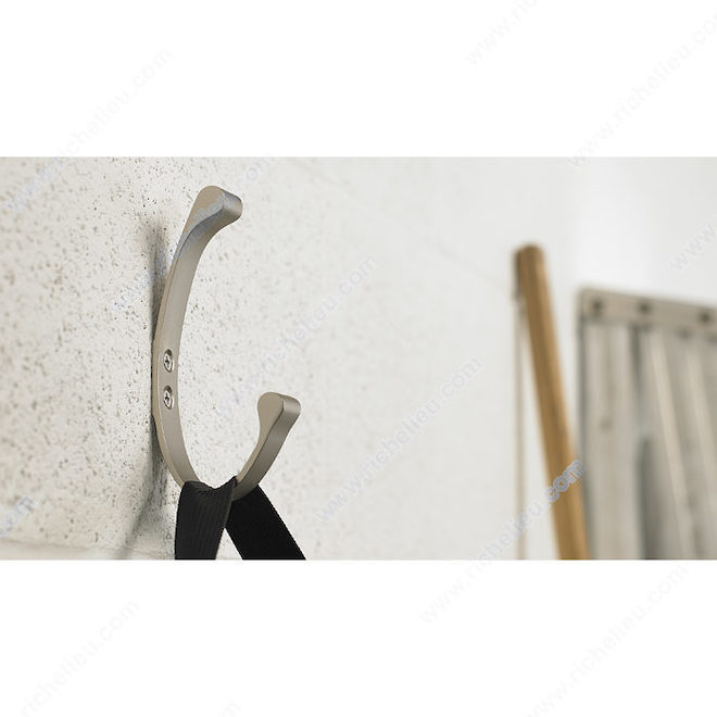 Richelieu Contemporary Double Hook - 5 1/32-in H x 3/4-in W - Brushed Nickel - Aluminum