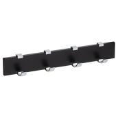 Richelieu Contemporary Multi-Hook Rack - 2 21/32-in H x 17 23/32-in W - Chrome and Black - Metal - Wood Board