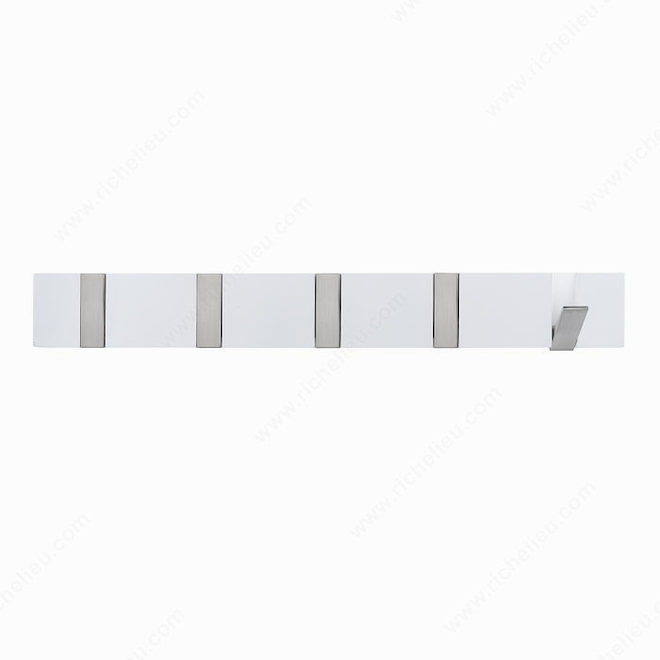 Richelieu Contemporary Hook Rack - White Wood Board - Steel - Brushed Nickel