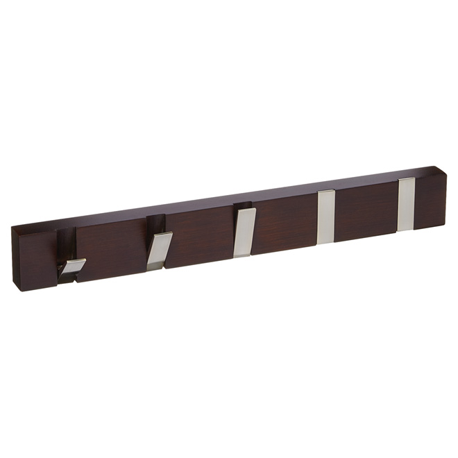 Richelieu Contemporary Hook Rack - Espresso Wood Board - Steel - Brushed Nickel
