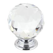 Bouton contemporain Richelieu, 1,18 po, métal et cristal, transparent