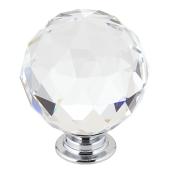 Bouton contemporain Richelieu, 1,57 po, métal et cristal, transparent