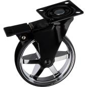 Richelieu Single Wheel Design Lock Swivel Caster - Chrome and Black - Aluminum - 5-in H x 15/16-in W x 4-in dia