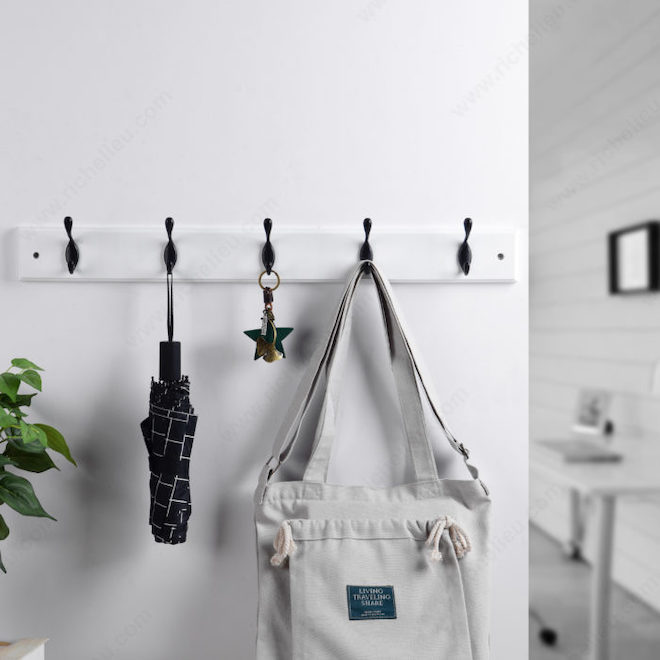 Richelieu Utility Coat Rack with 5 Hooks on 27-in White Wooden Plate