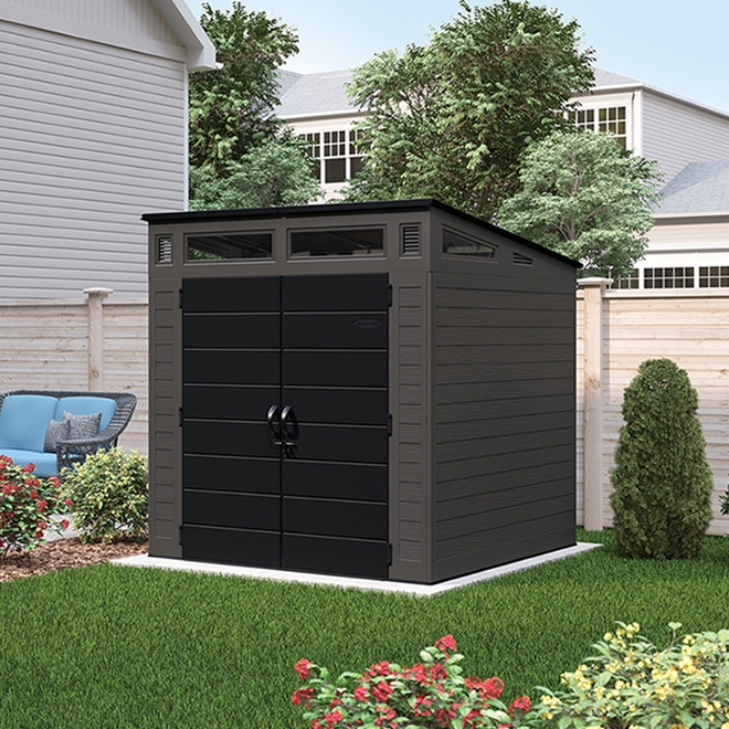 Suncast Garden Shed - 7' x 7' - Peppercorn and Tricorn Black