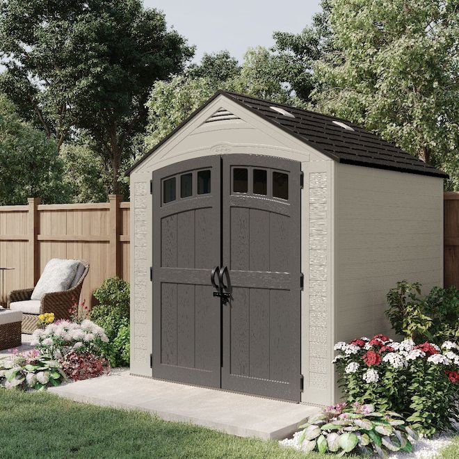 Suncast Cloverdale Storage Shed with Double Doors in Resin 7 x 7-ft - Vanilla