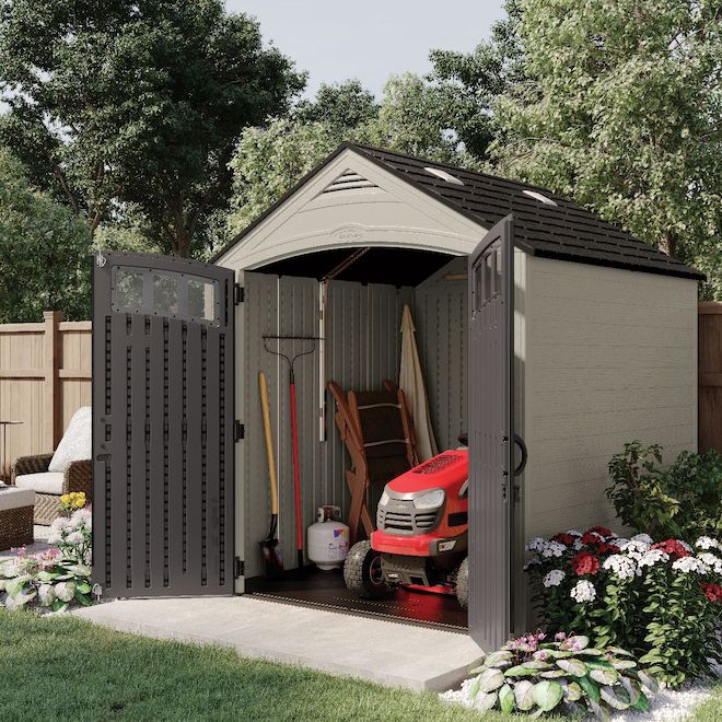 Suncast Cloverdale Storage Shed with Double Doors in Resin 7 x 7-ft - Vanilla