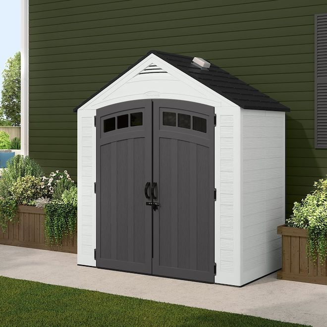 Suncast Vista Storage Shed in Resin with IllumiVent System 7 x 4-ft - Black and White