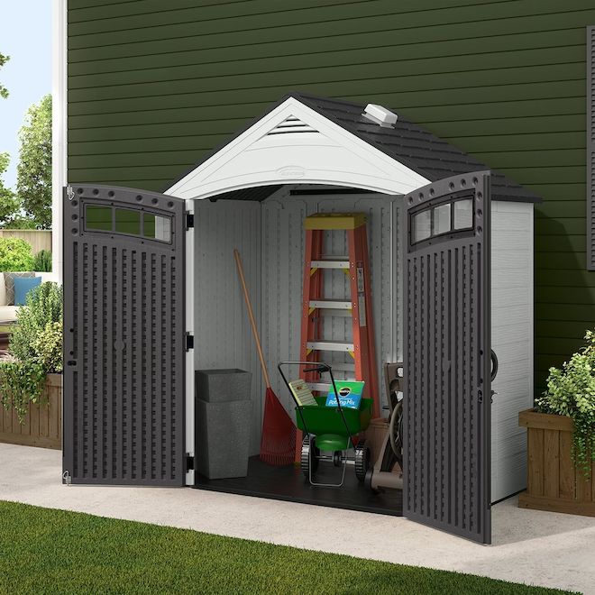 Suncast Vista Storage Shed in Resin with IllumiVent System 7 x 4-ft - Black and White