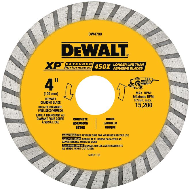 DEWALT XP Extended Performance Diamond Blade with Turbo Rim for Angle Grinders - 4-in