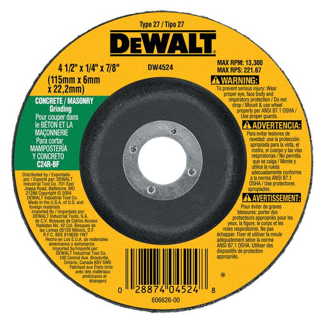 DEWALT 4 1/2-in x 1/4-in x 7/8-in Concrete/Masonry Grinding Wheel