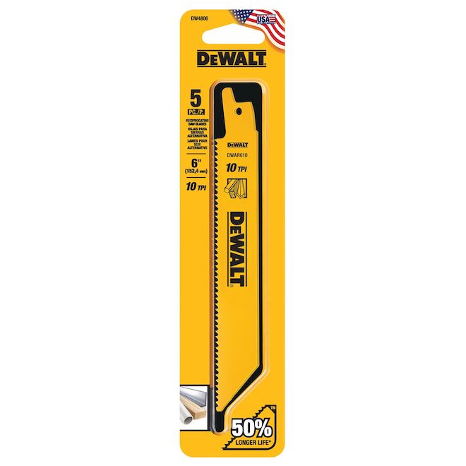 DEWALT Reciprocating Saw Blades - 6-in L - 10 TPI - 5 Per Pack