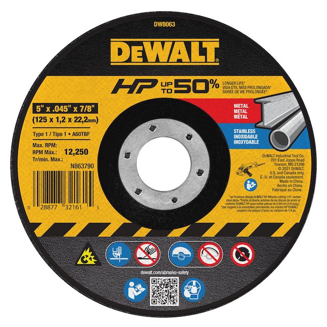 DEWALT Metal Cutting Wheel Type 1 4 x 7/8-in