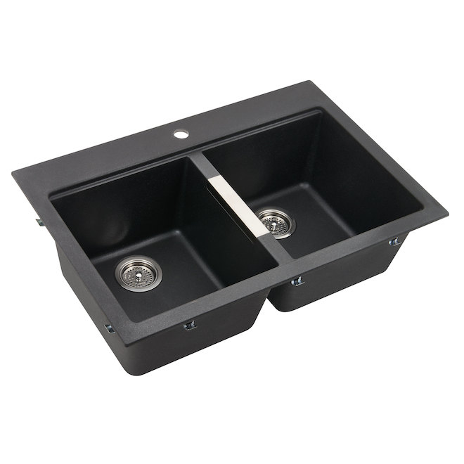 SM Evier Lavabo de Cuisine Double fait main noir 3mm 72x39Cm à