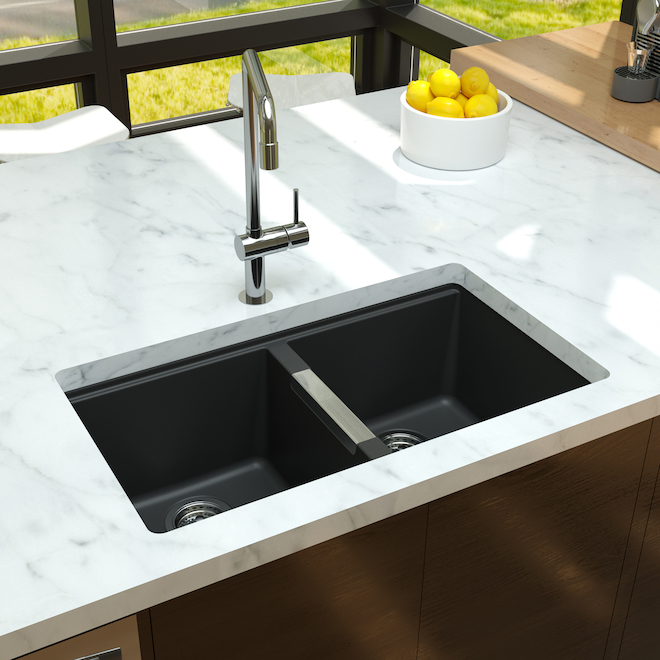 Artika Baltic Double Kitchen Sink - Composite Granite - Black - 33-in x 22-in x 9.5-in