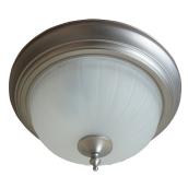 Plafonnier, 2 lumières, verre strié givré, nickel satiné