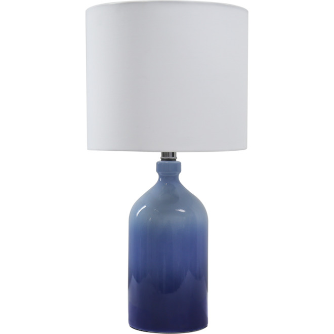 Project Source Table Lamp - 10-in x 20-in - Glass and Fabric - Blue/White