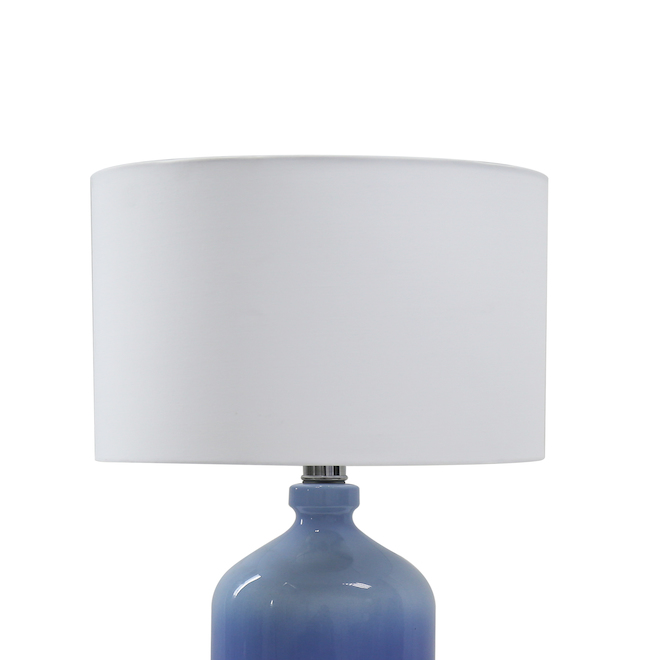Lampe de table Project Source, 10 po x 20 po, verre et tissu, bleu/blanc